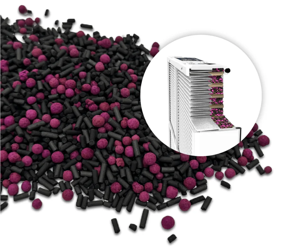 Carbon catalyst blend used to neutralise odours and VOCs